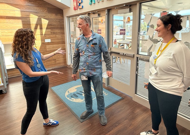 HOB Mentor of the Month Jon Fisher listens to some of the reasons for his selection from HOB Mentor Coordinator Jessica McLaren and Assistant Principal Julie Hickman. Shown are (l-r) McLaren, Fisher and Hickman. SUBMITTED PHOTOS